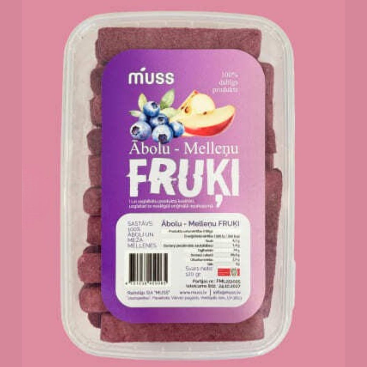 Muss-fruķi-ābolu-melleņu Muss, ābolu un melleņu fruķi
