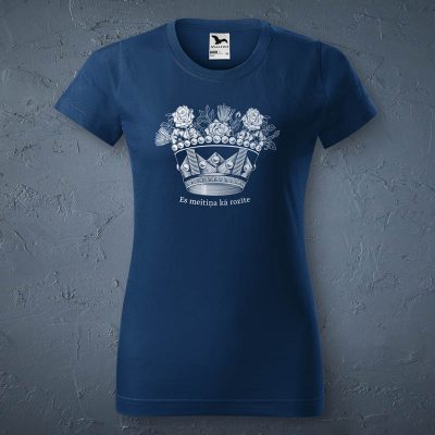 Sieviešu t-krekls, tumši zils, ar attēlotu kroni un tekstu - Es meitiņa kā rozīte