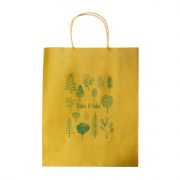 Dāvanu maisiņš, dzeltens ar zaļu uzrakstu Daba ir laba un koku motīviem