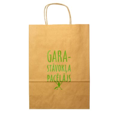 Dāvanu maisiņš, smilškrāsas ar zaļu uzrakstu Garastāvokļa pacēlājs