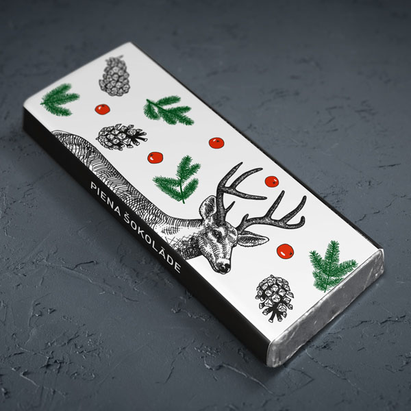 piena šokolāde briedis mazā piena šokolāde astoņpadsmit grami ar ziemas briedi