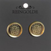 Reingolde, organiskā stikla podziņauskari bronzas ietvarā ar zelta lauvas attēlu