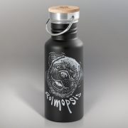 Tērauda pudele ar rokturi, melna, ar korķa vāciņu, Mopsis, Rolmopsis, 540ml