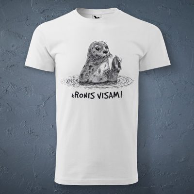 Vīriešu t-krekls, baltā krāsā ar attēlotu roni un tekstu - kRonis visam