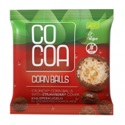 Cocoa, kukurūzas konfektes zemeņu un šokolādes glazūrā, 40g zaļi-sarkanā iepakojumā