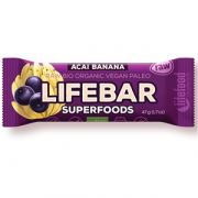 Lifebar, batoniņš ar banāniem un acai ogām, BIO, 47g violetā iepakojumā