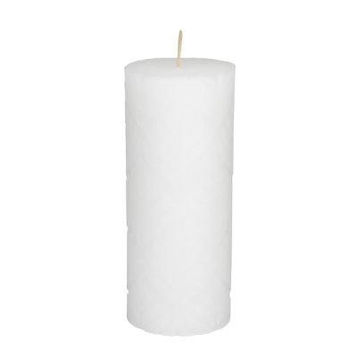 Dobeles sveces, balta rustikas svece ar sukulentu rakstu, 60x140mm