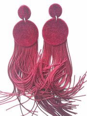 Notte, vīna sarkani/ķieģeļsarkani auskari ar garām bārkstīm, 14cm