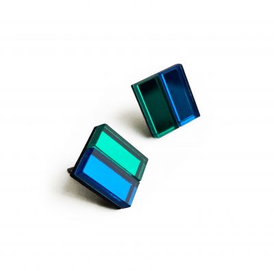 Fullmoon kvadrāta formas auskari zilā un zaļā krāsā