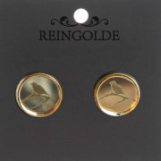 Reingolde, organiskā stikla podziņauskari bronzas ietvarā ar zelta putna attēlu