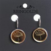 Reingolde, organiskā stikla auskari sudraba ietvarā ar āķi un zelta diļļu attēlu