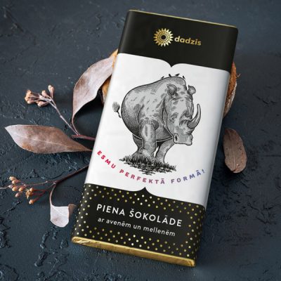 Piena šokolāde, dadzis, 90g, ar avenēm un mellenēm, Degunradzis, Esmu perfektā formā,