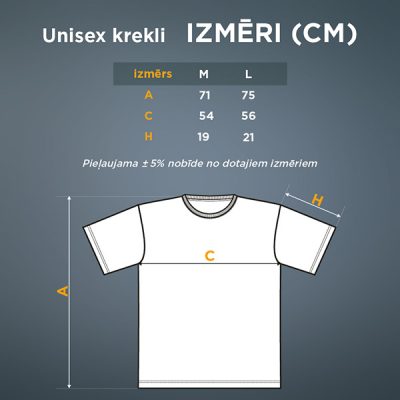 Dadzis unisex t-kreklu izmēru tabula