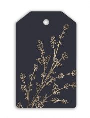 Tumši zila dāvanu kartīte ar zelta pļavas ziedu motīvu