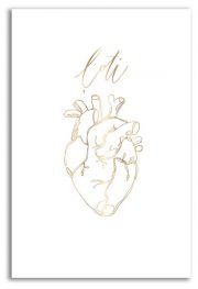 balta kartīte ar zelta uzrakstu Ļoti un sirds ilustrāciju