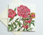 Atverama apsveikuma kartīte ar spilgti rozā ziedu zīmējumu, 13x13cm, ar aploksni