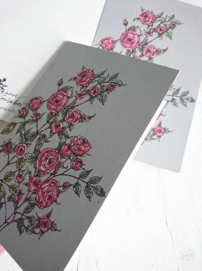 Atverama apsveikuma kartīte ar rožu krūma zīmējumu, 10x15cm