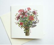 Atverama apsveikuma kartīte ar ziedu pušķa zīmējumu, 13x13cm