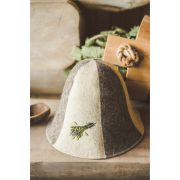 Namų tekstilė, balta ar brūnu vilnas filca cepure pirtij ar izšūtu augu pušķi