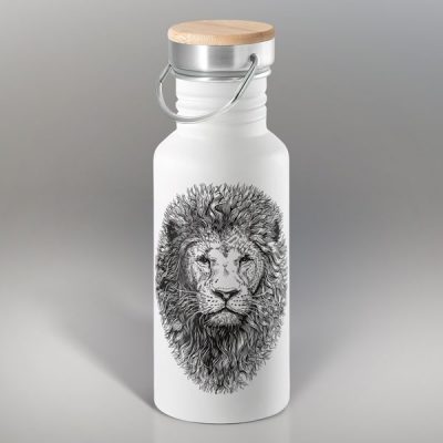 Tērauda pudele ar rokturi, dadzis, balta, 540ml, Lauva