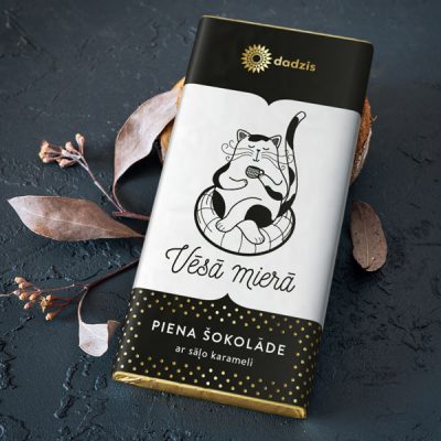 Piena šokolāde, dadzis, 90g, ar sāļo karameli, Kaķis, Vēsā mierā