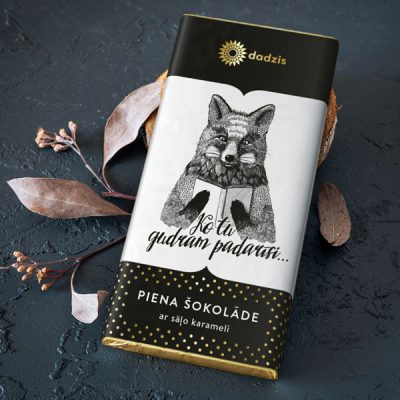 Piena šokolāde, dadzis, 90g, ar sāļo karameli, Lapsa, Ko tu gudram padarīsi