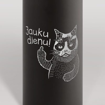 Alumīnija pudele, 550ml, melna, Kaķis, Jauku dienu