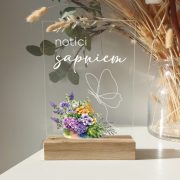 ESPdecor, organiskā stikla dekors "Notici", ar ziediem un taureņiem, 15x21cm