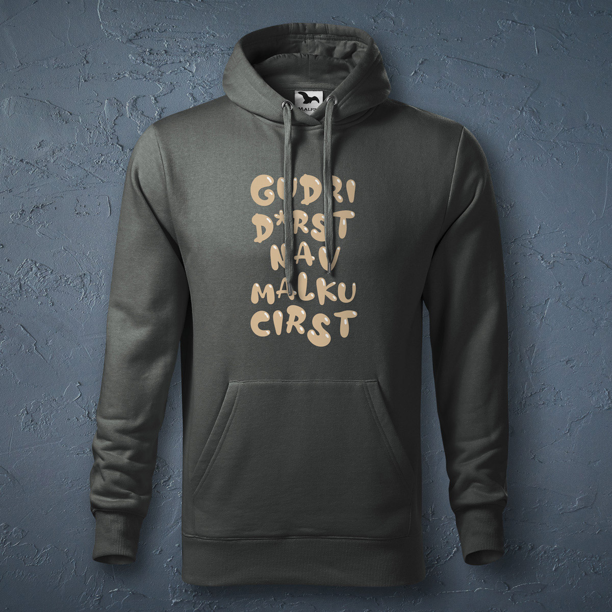 Džemperis, ar kapuci, dadzis, unisex, zaļganpelēks, Gudri dirst nav malku cirst Džemperis, ar kapuci, dadzis, unisex, zaļganpelēks, Gudri dirst nav malku cirst