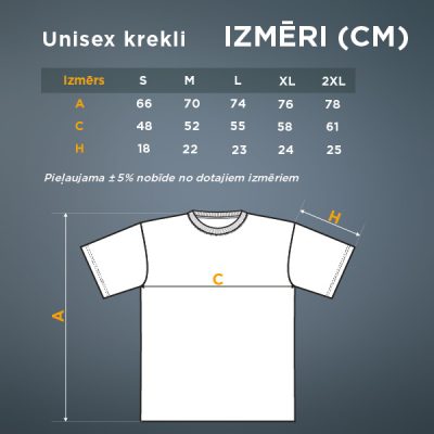 Izmēru tabula unisex krekliem