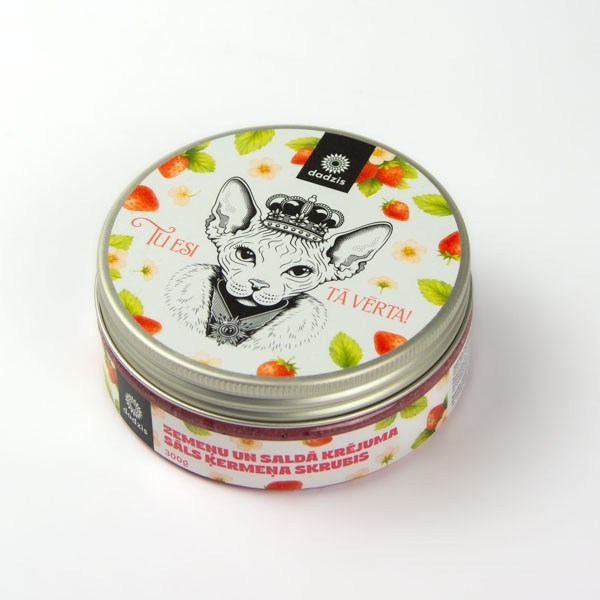 Ķermeņa skrubis, dadzis, 300g, zemeņu un saldā krējuma, Kaķis Ķermeņa skrubis, dadzis, 300g, zemeņu un saldā krējuma, Kaķis