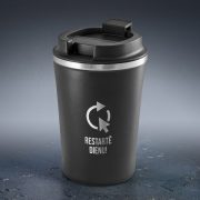 Tērauda termo krūze, zemā, 470ml, melna, Restartē dienu