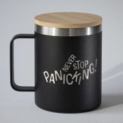 Tērauda termo krūze, dadzis, 420ml, melna, Never stop panicking