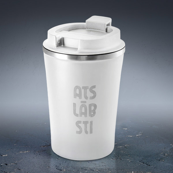 Tērauda termo krūze, dadzis, 470ml, balta, Atslābsti Tērauda termo krūze, dadzis, 470ml, balta, Atslābsti