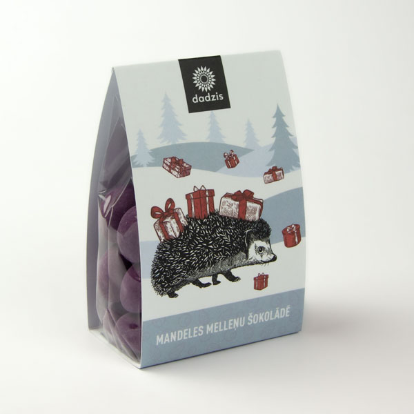 Mandeles melleņu šokolādē, dadzis, 200g, Ezis ar dāvanām Mandeles melleņu šokolādē, dadzis, 200g, Ezis ar dāvanām