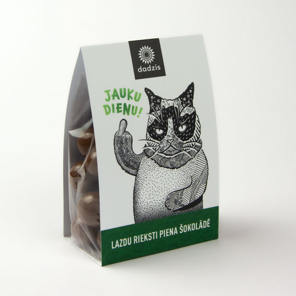 Lazdu rieksti piena šokolādē, dadzis, 200g, Kaķis, Jauku dienu Lazdu rieksti piena šokolādē, dadzis, 200g, Kaķis, Jauku dienu