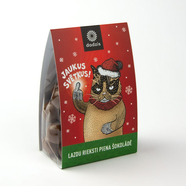 Lazdu rieksti piena šokolādē, dadzis, 200g, Kaķis, Jaukus svētkus Lazdu rieksti piena šokolādē, dadzis, 200g, Kaķis, Jaukus svētkus
