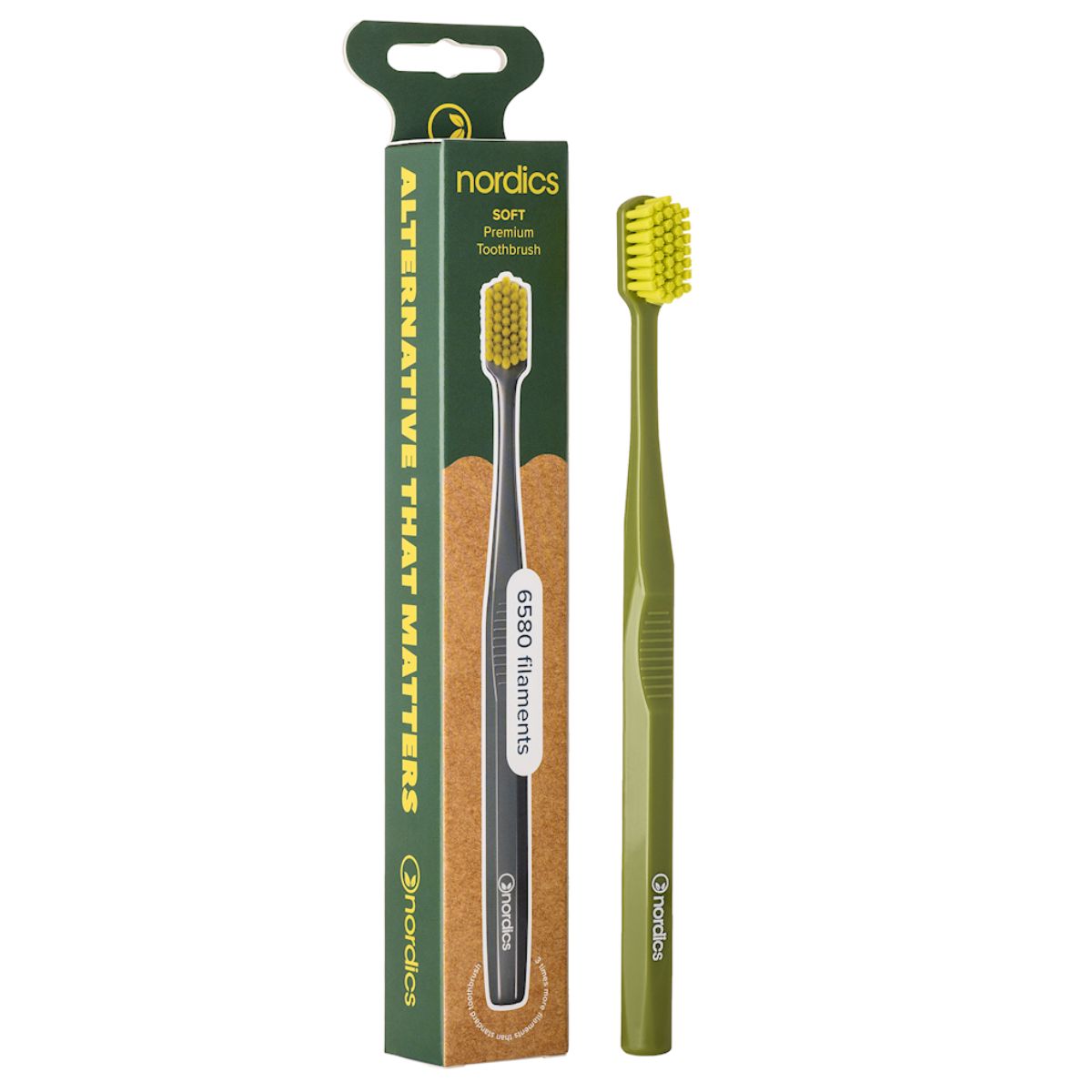 Nordic-zobu-birste-zaļa Nordics, mīksta zobu birste, tumši zaļa