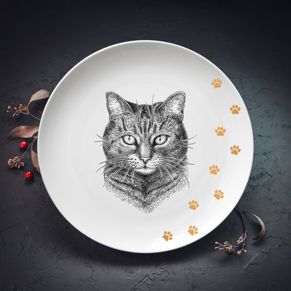 Šķīvis, dadzis, 310x310x32mm, Mājas kaķis Šķīvis, dadzis, 310x310x32mm, Mājas kaķis